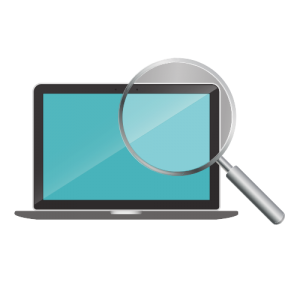 Laptop with magnifying glass