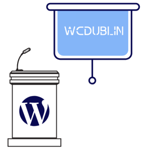 Podium with WordPress W and drop down screen